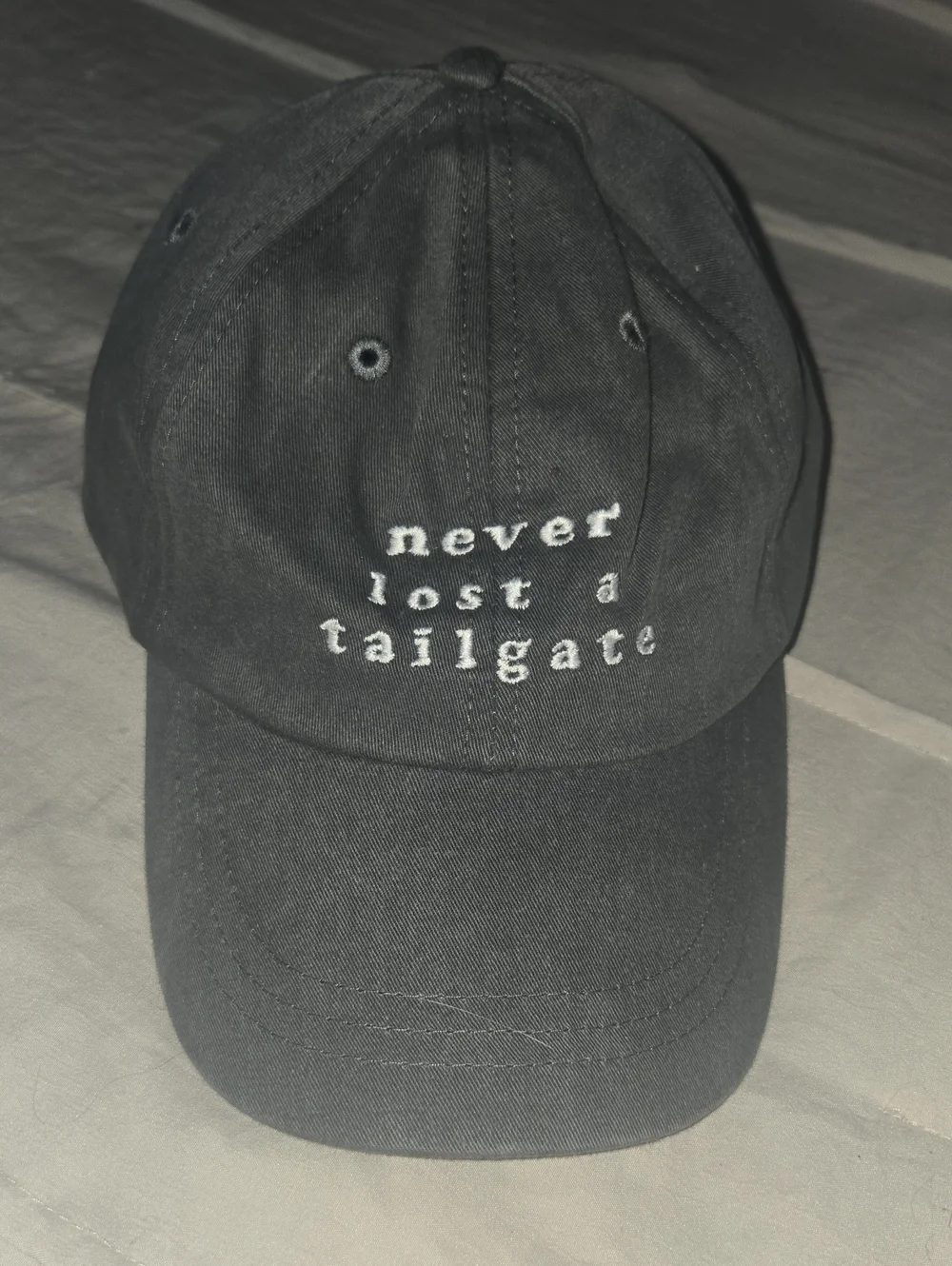 Never Lost a Tailgate Embroidered Fadwd Grey Baseball Cap